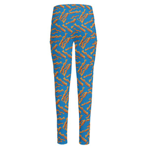 Blue Crispy Bacon Pattern Print High-Waisted Pocket Leggings