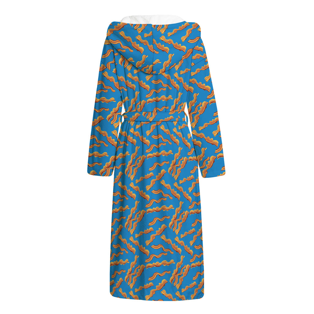 Blue Crispy Bacon Pattern Print Hooded Bathrobe