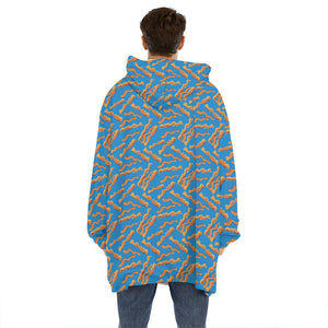 Blue Crispy Bacon Pattern Print Hoodie Blanket