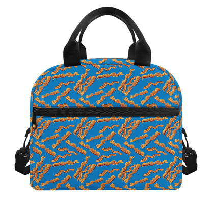 Blue Crispy Bacon Pattern Print Insulated Lunch Bag