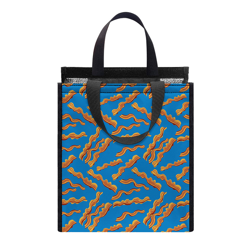 Blue Crispy Bacon Pattern Print Insulated Lunch Tote