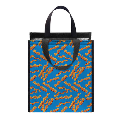 Blue Crispy Bacon Pattern Print Insulated Lunch Tote