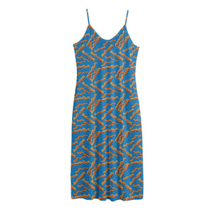 Blue Crispy Bacon Pattern Print Jersey Midi Cami Dress