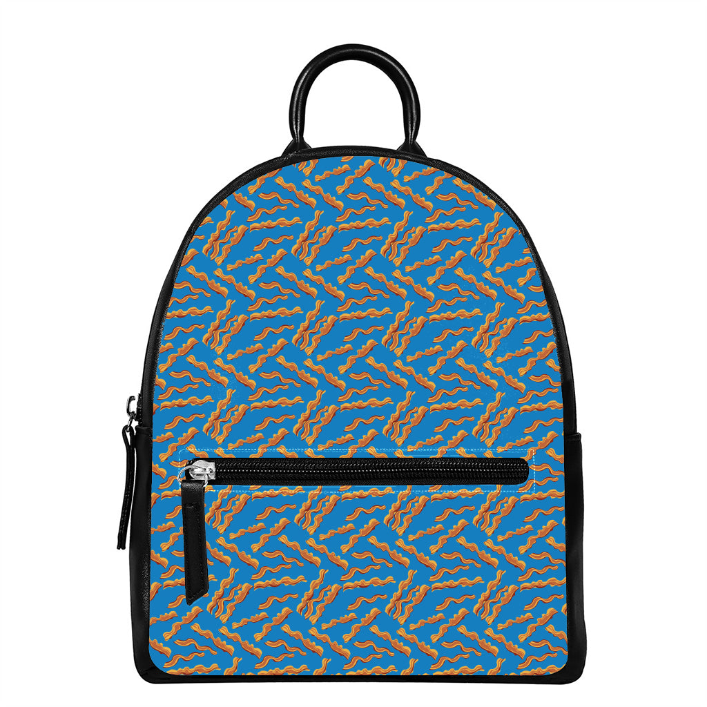 Blue Crispy Bacon Pattern Print Leather Backpack