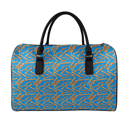Blue Crispy Bacon Pattern Print Leather Duffle Bag