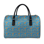 Blue Crispy Bacon Pattern Print Leather Duffle Bag
