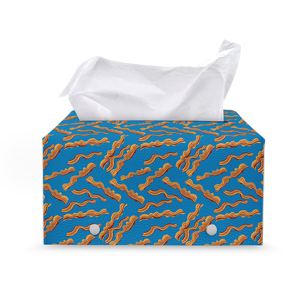 Blue Crispy Bacon Pattern Print Leather Tissue Box Cover