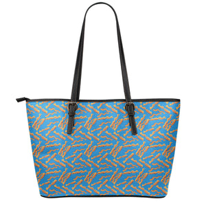 Blue Crispy Bacon Pattern Print Leather Tote Bag
