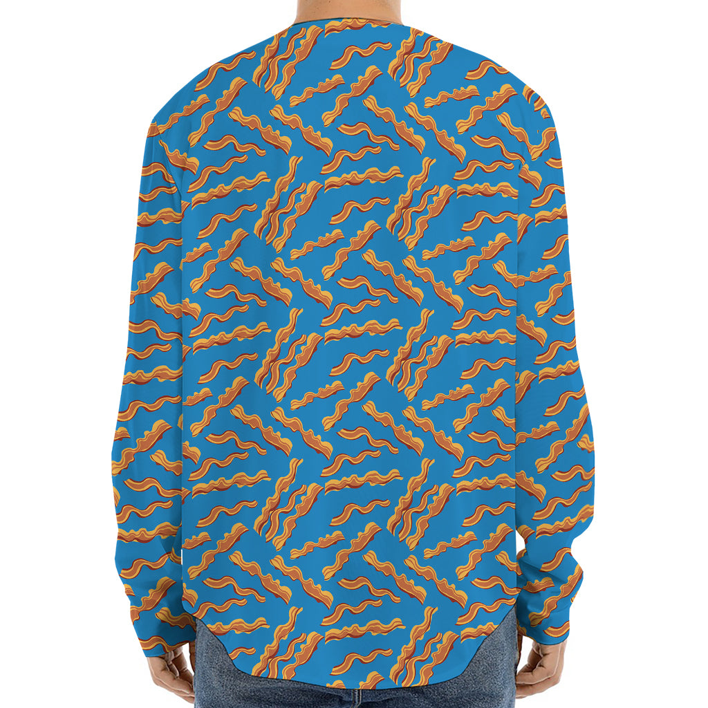 Blue Crispy Bacon Pattern Print Long Sleeve Baseball Jersey