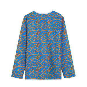 Blue Crispy Bacon Pattern Print Long Sleeve Short Coat