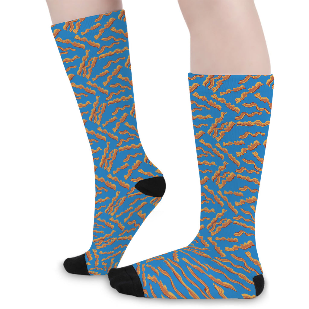 Blue Crispy Bacon Pattern Print Long Socks