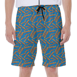 Blue Crispy Bacon Pattern Print Men's Beach Shorts