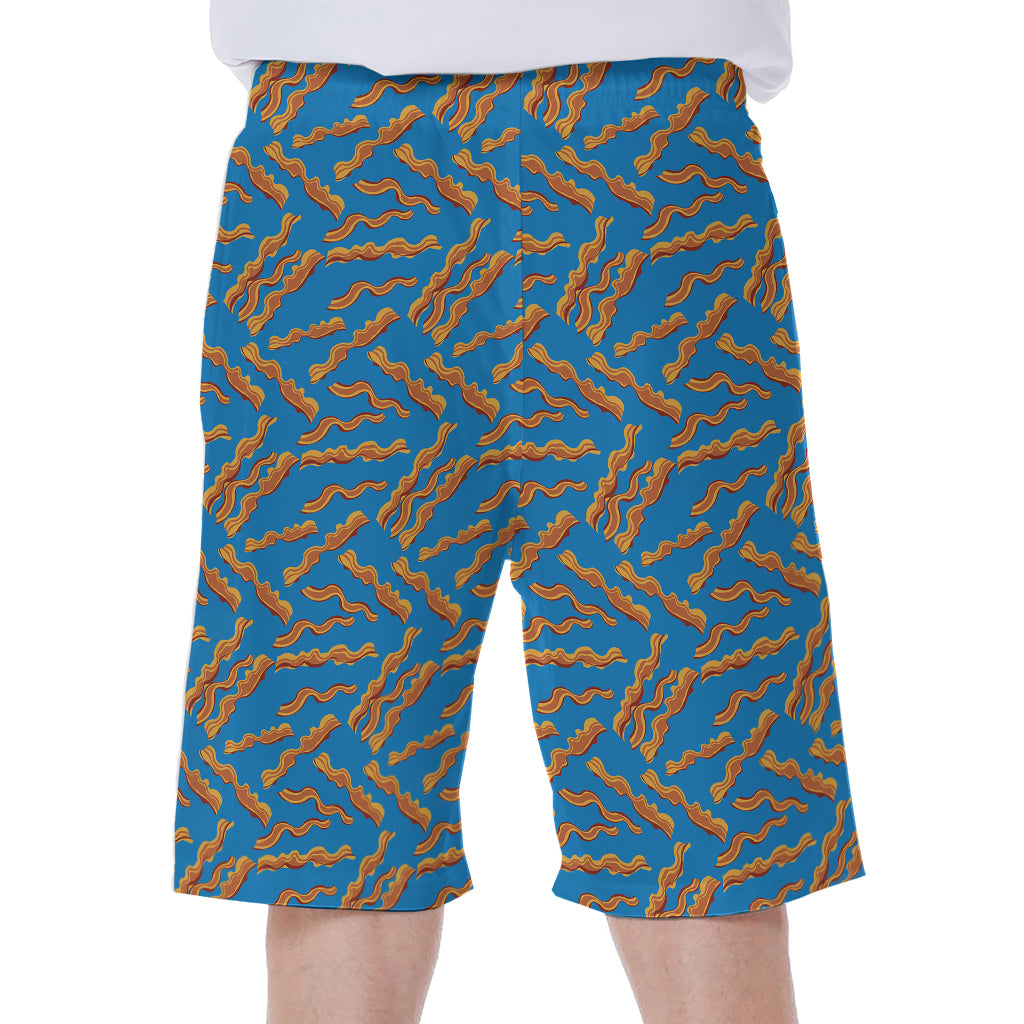 Blue Crispy Bacon Pattern Print Men's Beach Shorts