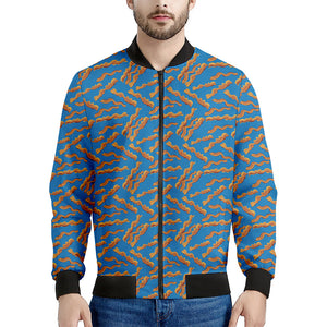 Blue Crispy Bacon Pattern Print Men's Bomber Jacket