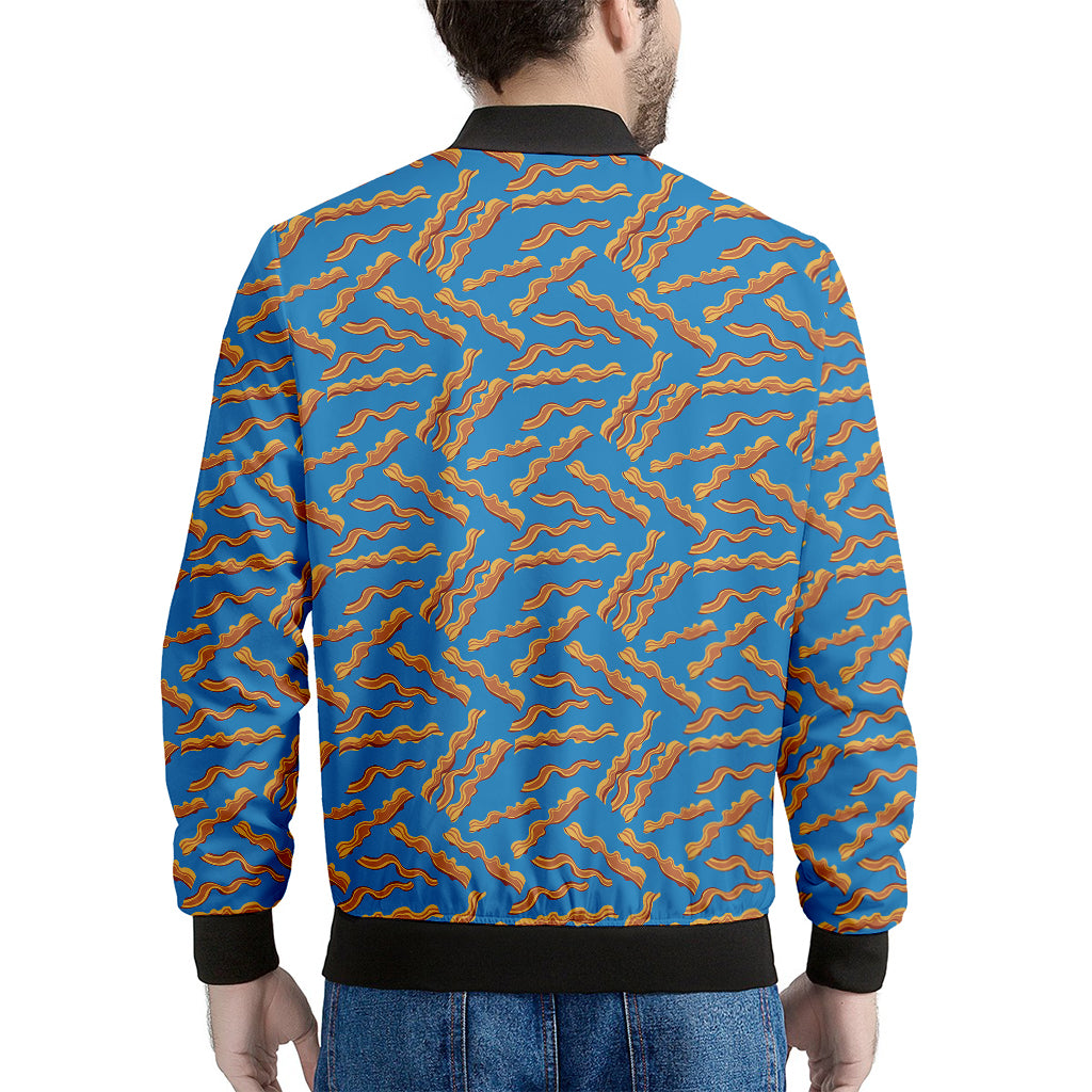 Blue Crispy Bacon Pattern Print Men's Bomber Jacket