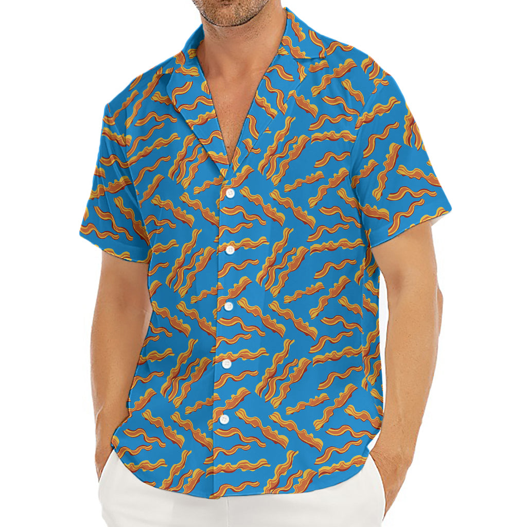 Blue Crispy Bacon Pattern Print Men's Deep V-Neck Shirt