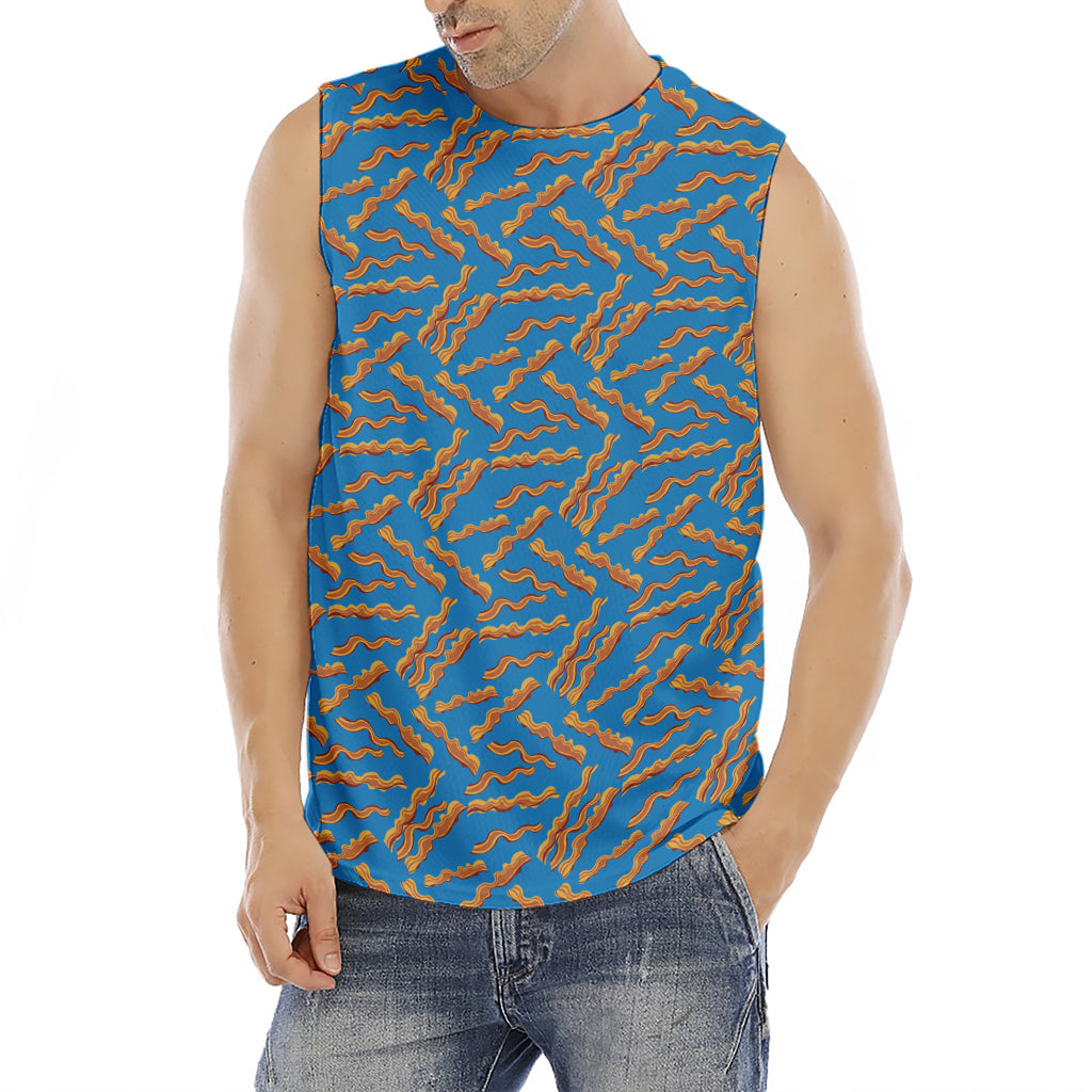 Blue Crispy Bacon Pattern Print Men's Fitness Tank Top