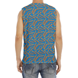 Blue Crispy Bacon Pattern Print Men's Fitness Tank Top