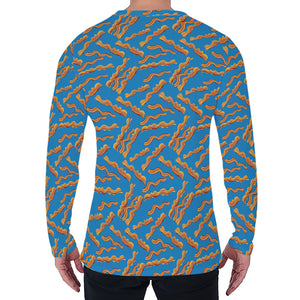 Blue Crispy Bacon Pattern Print Men's Long Sleeve T-Shirt