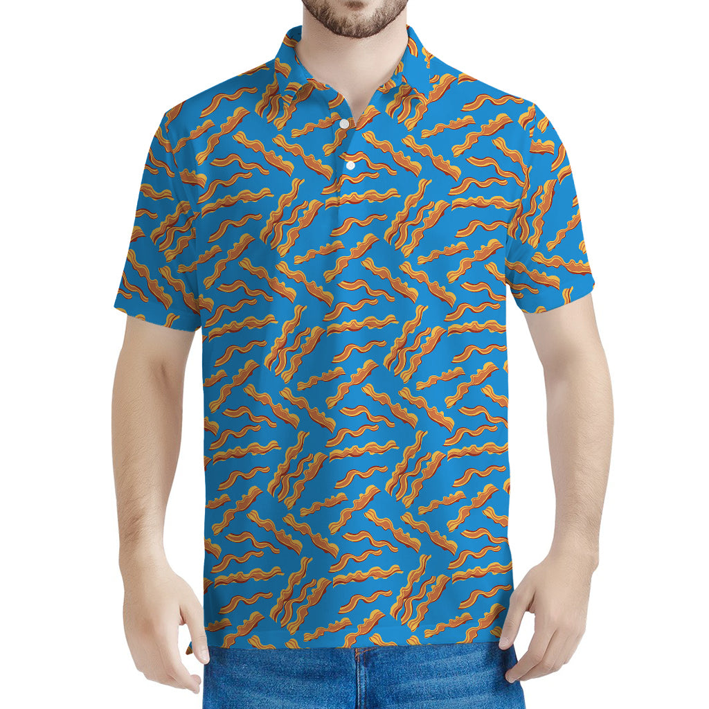 Blue Crispy Bacon Pattern Print Men's Polo Shirt