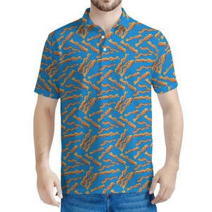 Blue Crispy Bacon Pattern Print Men's Polo Shirt