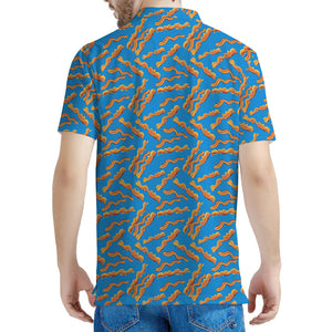 Blue Crispy Bacon Pattern Print Men's Polo Shirt