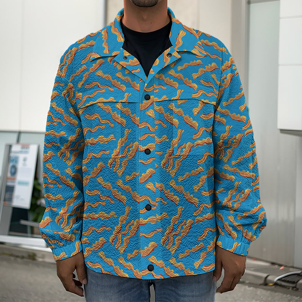 Blue Crispy Bacon Pattern Print Men's Shirt Jacket