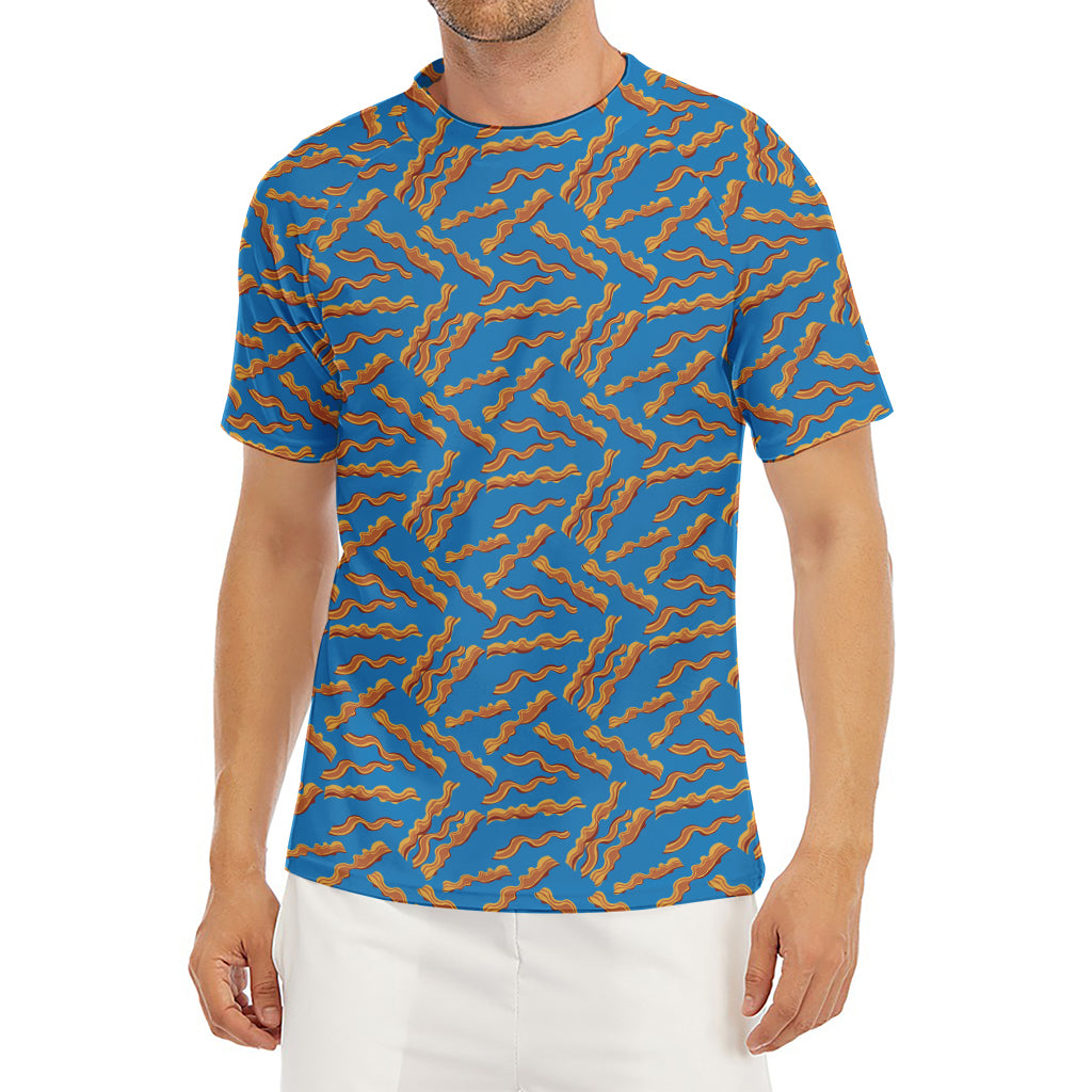 Blue Crispy Bacon Pattern Print Men's Short Sleeve Rash Guard