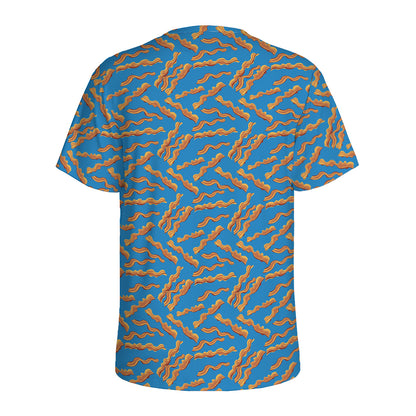 Blue Crispy Bacon Pattern Print Men's Sports T-Shirt
