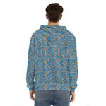 Blue Crispy Bacon Pattern Print Men's Velvet Pullover Hoodie