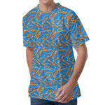 Blue Crispy Bacon Pattern Print Men's Velvet T-Shirt