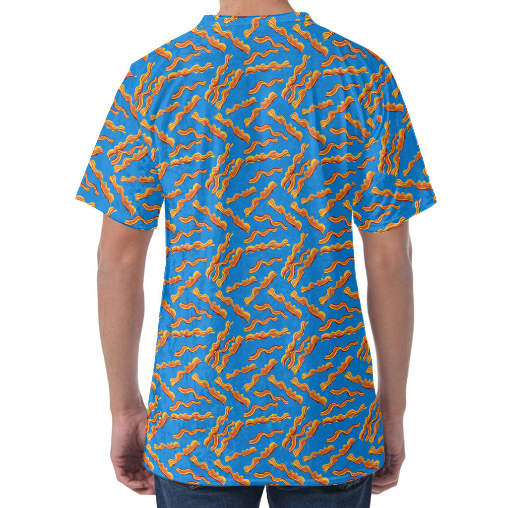 Blue Crispy Bacon Pattern Print Men's Velvet T-Shirt