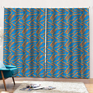 Blue Crispy Bacon Pattern Print Pencil Pleat Curtains