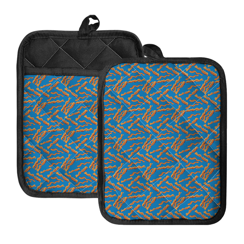 Blue Crispy Bacon Pattern Print Pot Holders With Pocket