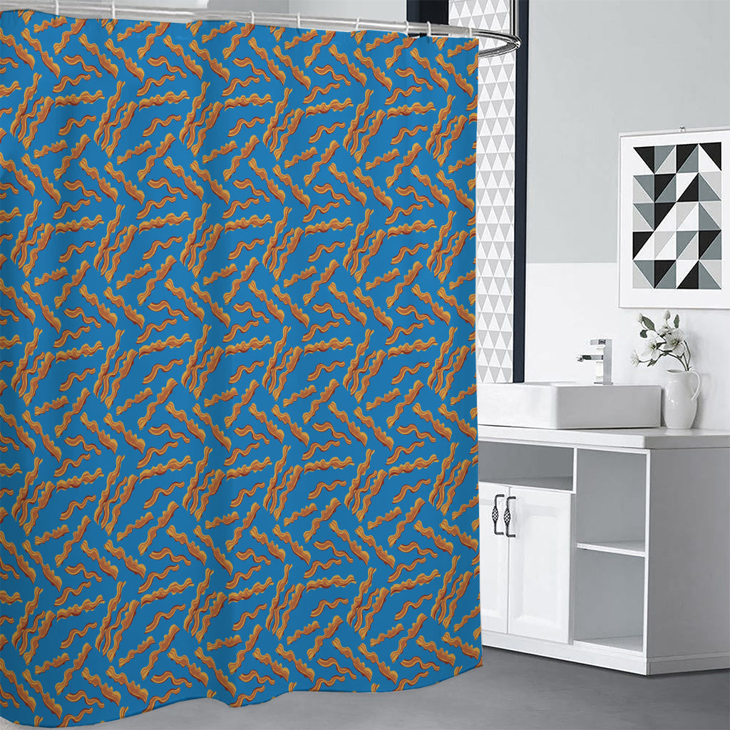 Blue Crispy Bacon Pattern Print Premium Shower Curtain