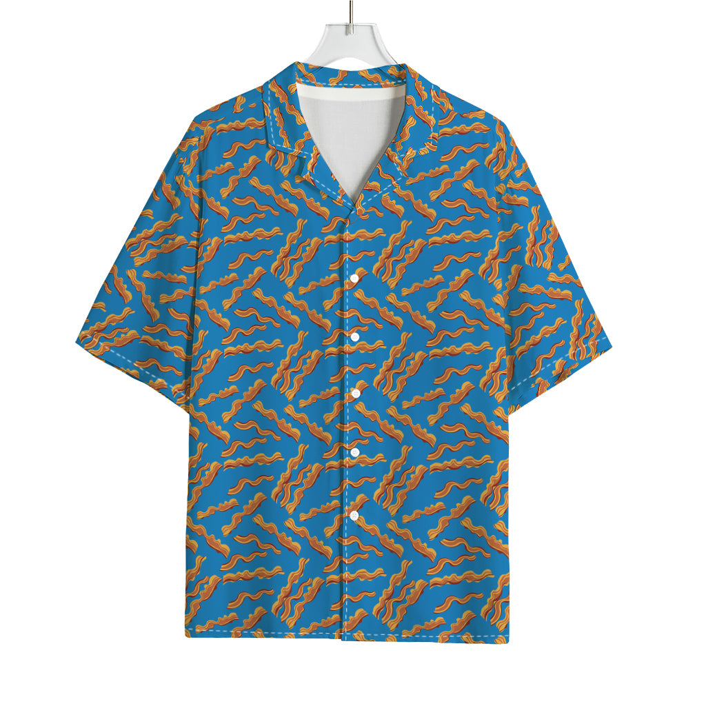 Blue Crispy Bacon Pattern Print Rayon Hawaiian Shirt