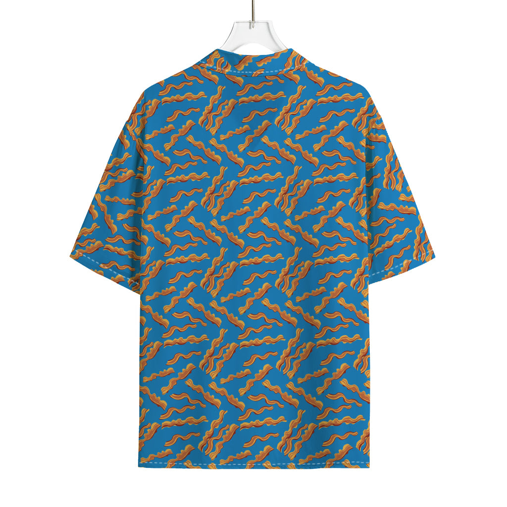 Blue Crispy Bacon Pattern Print Rayon Hawaiian Shirt