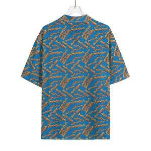 Blue Crispy Bacon Pattern Print Rayon Hawaiian Shirt