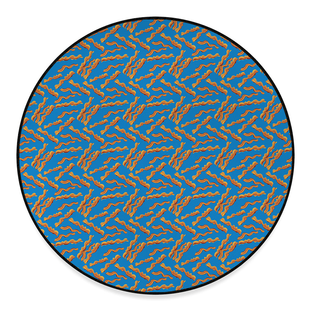 Blue Crispy Bacon Pattern Print Round Floor Mat
