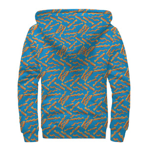 Blue Crispy Bacon Pattern Print Sherpa Lined Zip Up Hoodie