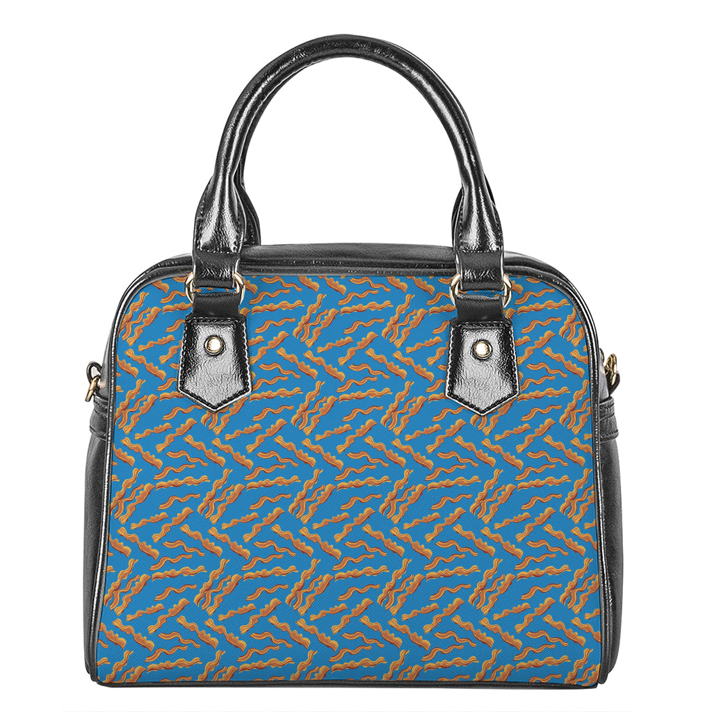 Blue Crispy Bacon Pattern Print Shoulder Handbag