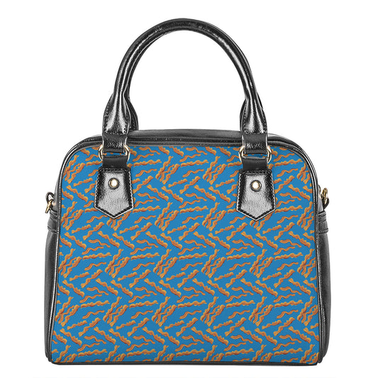 Blue Crispy Bacon Pattern Print Shoulder Handbag