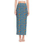 Blue Crispy Bacon Pattern Print Side Slit Maxi Skirt