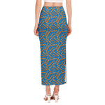 Blue Crispy Bacon Pattern Print Side Slit Maxi Skirt