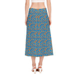 Blue Crispy Bacon Pattern Print Side Slit Midi Skirt