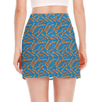 Blue Crispy Bacon Pattern Print Side Slit Mini Skirt