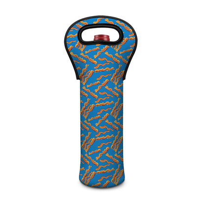 Blue Crispy Bacon Pattern Print Single Neoprene Wine Tote