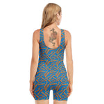 Blue Crispy Bacon Pattern Print Sleeveless One Piece Swimsuit