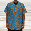 Blue Crispy Bacon Pattern Print Textured Short Sleeve Shirt