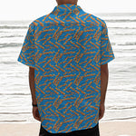 Blue Crispy Bacon Pattern Print Textured Short Sleeve Shirt